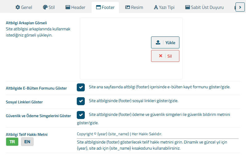 Tema Footer Ayarları