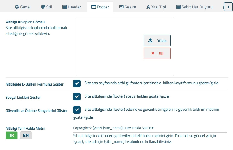 Tema Footer Ayarları