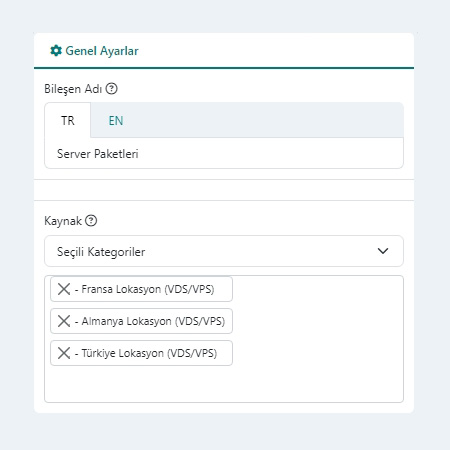 Sunucu Paketleri Modülü Genel Ayarları